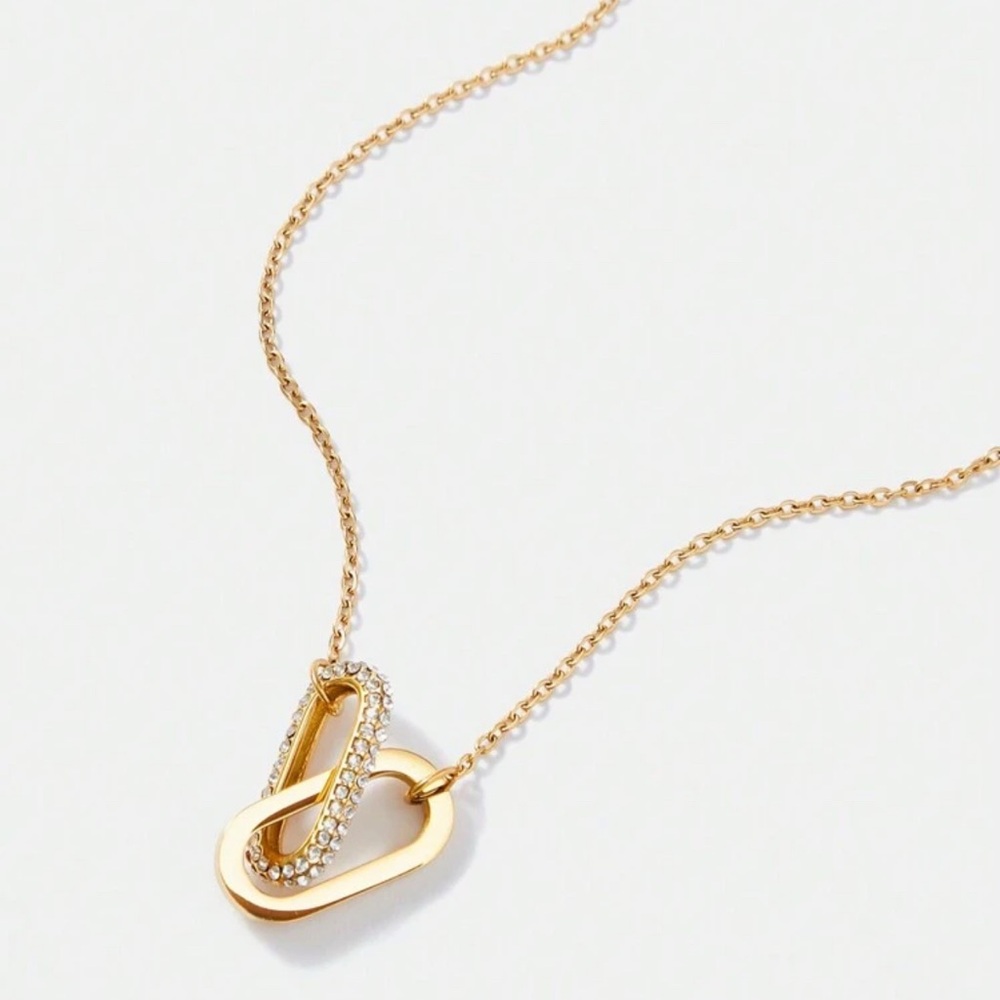 Gold Plated Stainless Steel Link Pendant Necklace with Cubic Zirconia
